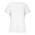 thumbnail image 4 of Summer Tunic Tops for Women Ruffle Short Sleeve Trendy Casual Henley T Shirts Solid Crewneck Loose Comfy Blouses, 4 of 7