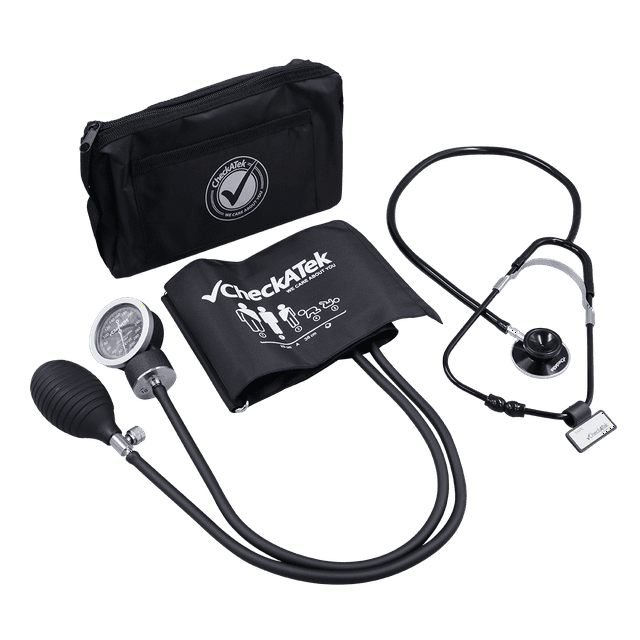 Kit de baumanómetro aneroide + estetoscopio doble azul Marca Checkatek
