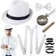 thumbnail image 1 of Accesorios para disfraces de hombre de los años 20, disfraz de gánster de la mafia Gatsby con sombrero de gánster panamá, tirantes, pajarita, bigote falso, reloj de bolsillo vintage para fiesta, 1 of 5