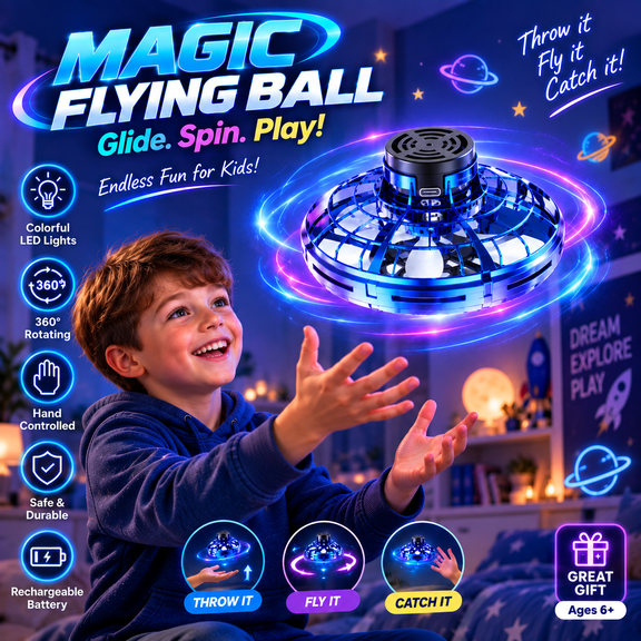Pastsky Flying Fidget Spinner Toy, Flying Orb Ball with 360° Rotating, Hand Operated Hover Ball, Mini Spinner UFO Galexy Ball for Boys Girls Gift