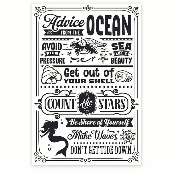 Bliss Monkey Co. Advice From The Ocean Poster - Beach House Poster - Beachouse Decor - Wall Art For Sea Shack - 12 x 18 Inch Poster - Unframed - Premium 100lb Gloss - Made In USA - BMCP074