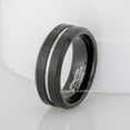 thumbnail image 5 of Jewelry Avalanche 2-Tone Mens Black Tungsten Carbide Wedding Band Silver Center-Grooved Trim, Beveled Edge Anniversary Ring size 13, 5 of 7