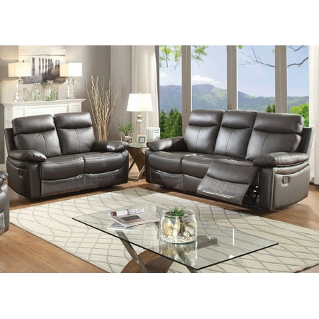 - Ryker Collection Contemporary 2-Piece Upholstered Leather Living Room Set with Reclining Sofa and Loveseat, Dark Brown