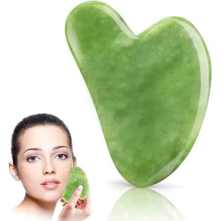 Gua Sha Facial Tool, Natural Guasha Jade Stone GuaSha Board Gua Sha Scraping Massage Tool with Smooth Edge for Physical Therapy and SPA Acupuncture Therapy Used for Face, Eyes, Neck and Body(Green)