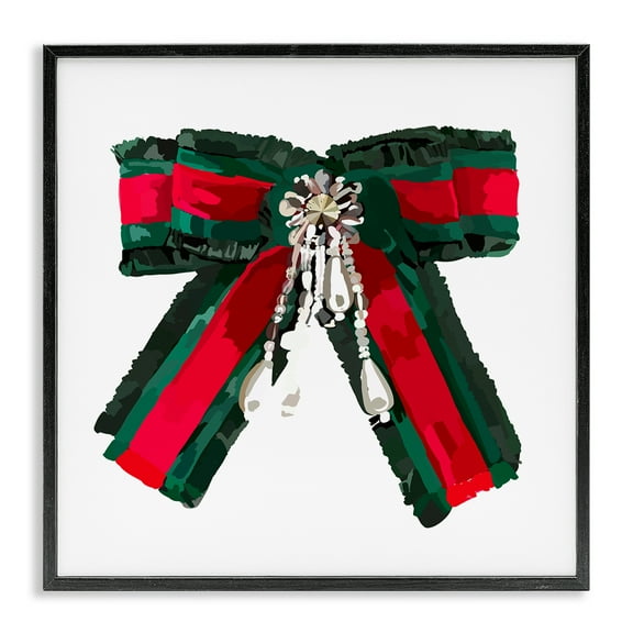 Stupell Industries Green & Red Bow Fashion Painting Black Framed Art Print Wall Art, 12 x 12