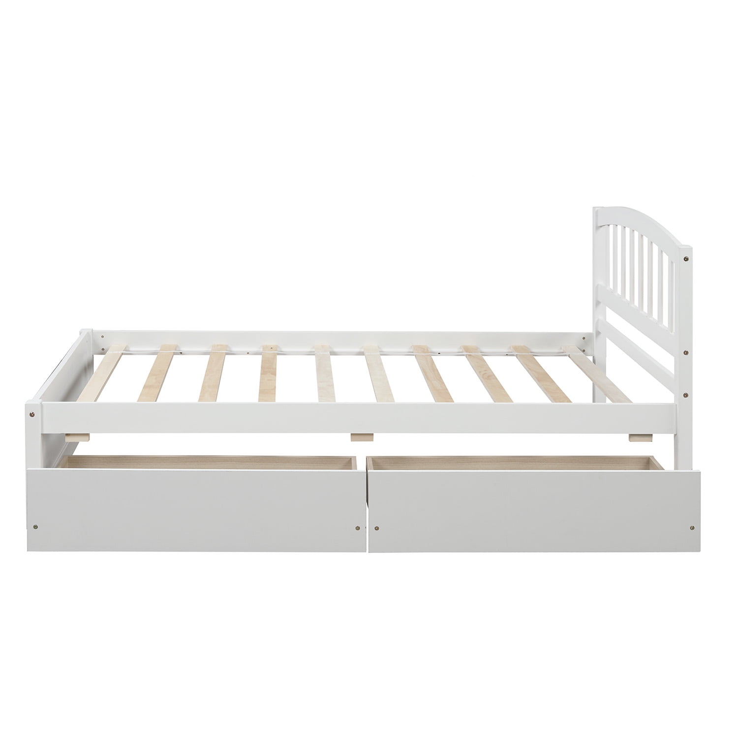 Gewnee Twin Platform Storage Bed Wood Bed Frame with Two Drawers and Headboard, White