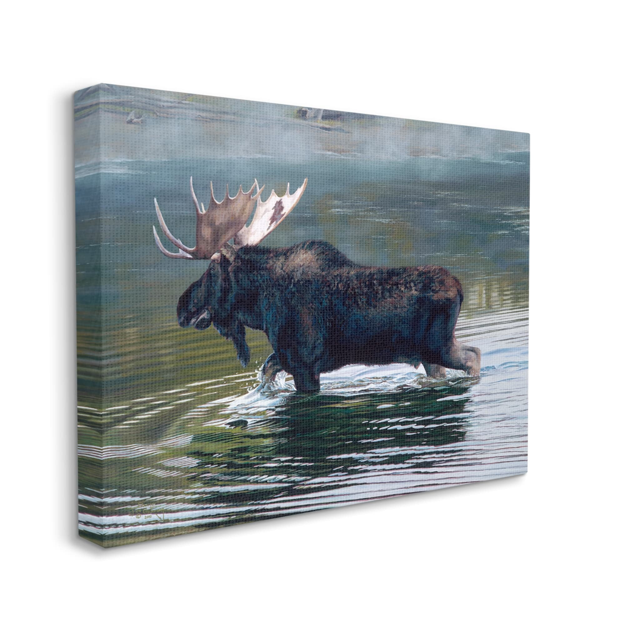 Stupell Industries Moose Lake Ripples Splashing Animals & Insects Painting Gallery Wrapped Canvas Print Wall Art