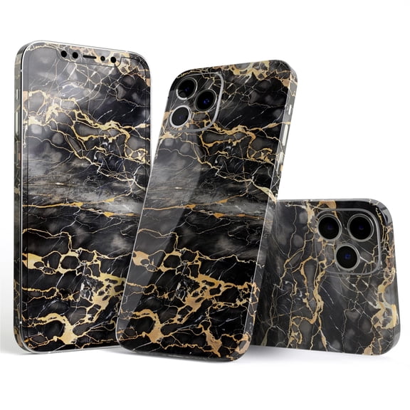 DesignSkinz Black and Gold Marble Surface Full-Body Skin Decal Wrap Cover for iPhone 16