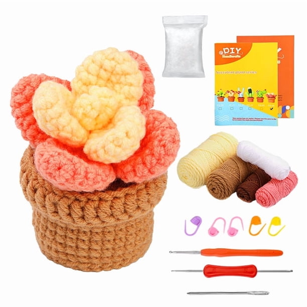 Kits de plantas de crochet para hacer tú mismo con aguja de crochet, hilos y aguja