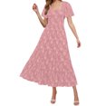 thumbnail image 1 of Vestido midi boho floral de verano 2025 para mujer - Vestido de playa de manga corta y cuello cuadrado, tallas S-XL, 1 of 4