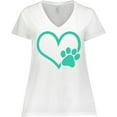 thumbnail image 3 of Inktastic Teal Heart With Paw Print Women's Plus Size V-Neck T-Shirt, 3 of 5