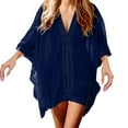thumbnail image 2 of Women's Airy Beach Cover Up Dress, Lightweight Breezy Poncho with Lace Details, Sexy Bikini Cover Up for Summer Vacation, Pool and Beach Activities Dark Blue One Size, 2 of 5