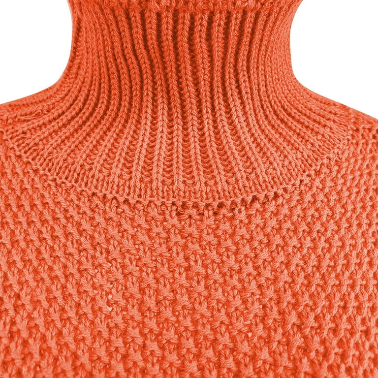 KaLI store Turtleneck Sweater Women Women Turtleneck Crop Shirt Long Sleeve Ribbed Knit Neck Pullover Sweater Cropped Slim Fit Tee Tops Trendy Orange S Walmart