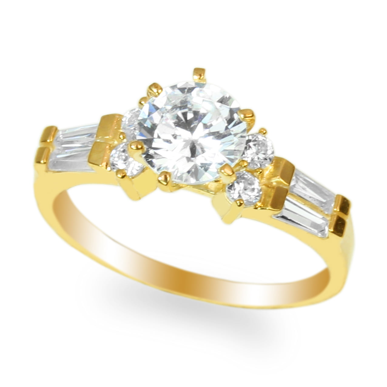 10K Yellow Gold 0.8 Carat Solitaire with Accents Cubic Zirconia Engagement Ring 
