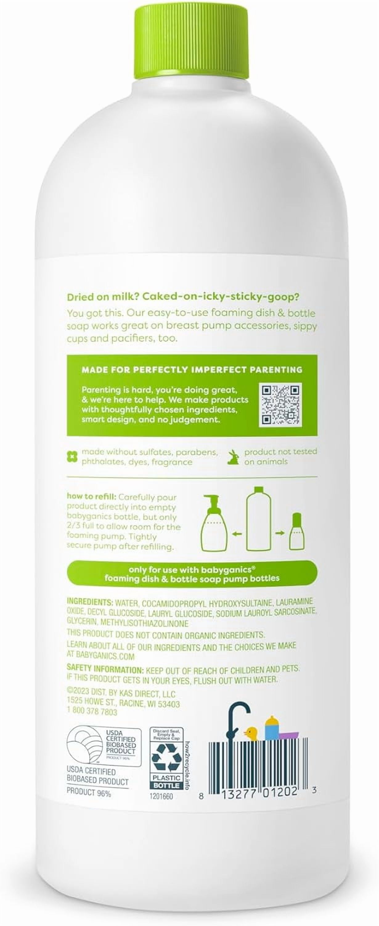 BabyGanics Foaming Dish & Bottle Soap, Fragrance Free, Removes Dried Milk, 32 Fl Oz (Pack of 2), Packaging May Vary