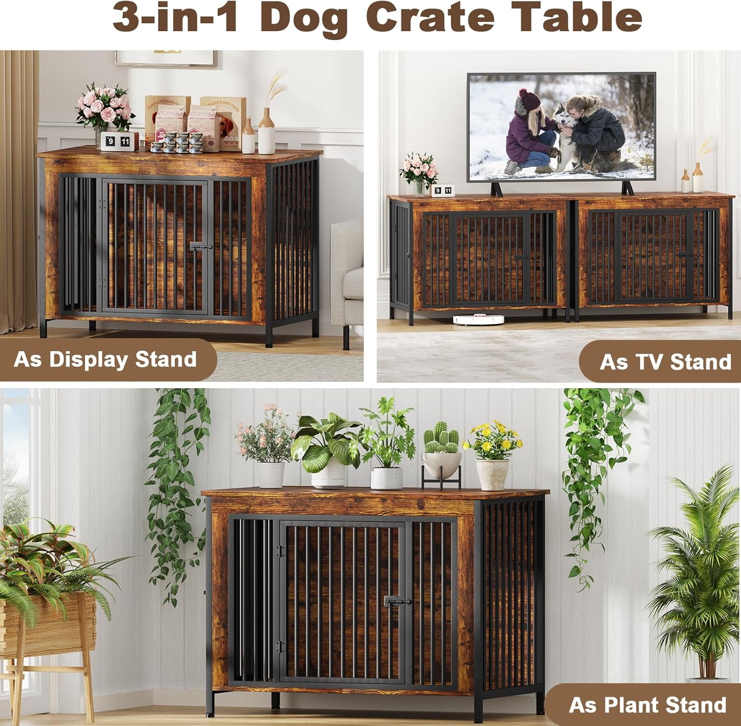 POAO 47.24" L Dog Crate Furniture for Dog, Heavy Duty Dog Crate for Large Dog(65-92 Pounds), Dog Kennel Furniture Indoor as TV Stand, Brown