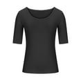 thumbnail image 4 of JGGSPWM Women's Crop Tops Basic Scoop Neck 3/4 Sleeve T-Shirt V Neck Half Sleeve Tees Slim Fit Black M, 4 of 6