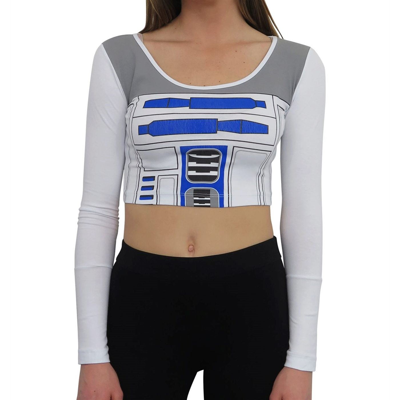Top Long Wars Sleeve Women\'s T-Shirt-Fitted Crop R2D2 Small Star