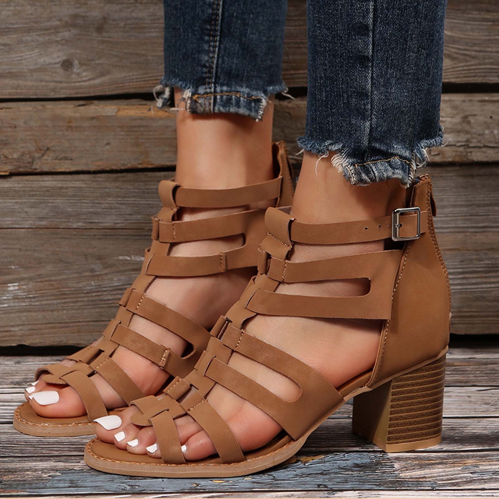 Women Cut Out Rome Gladiator Sandals Wedge Heels Peep Toe Zip Real Leather  Shoes | eBay
