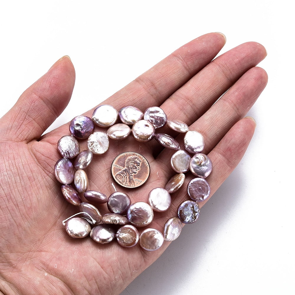 Natural Keshi Pearl Beads Strands Cultured Freshwater Pearl Flat Round Lavender 11~12x3~7mm Hole: 0.6mm 31~32pcs/strand 14.96 inch(38cm)