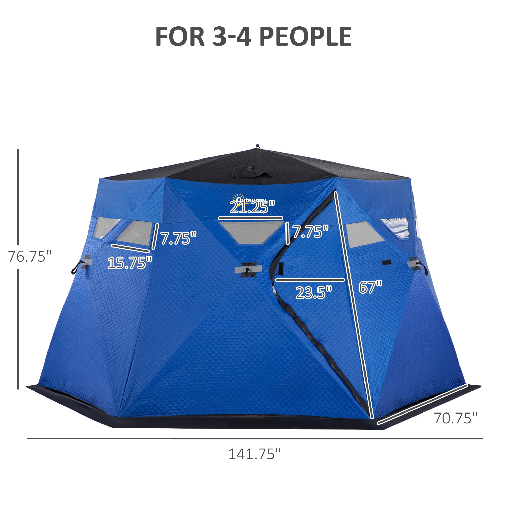 Outsunny 4 Man Insulated Pop Up Ice Fishing Tent, Blue 
