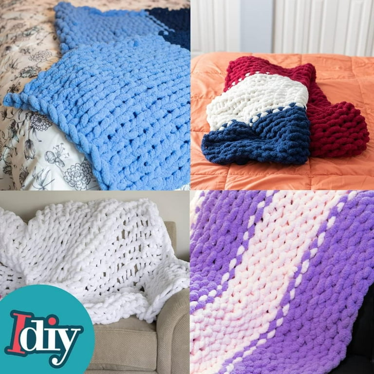 Idiy Chunky Yarn 3 Pack (24 Yards Each Skein) Indigo Blue Fluffy Chenille Yarn Perfect for Soft Throw and Baby Blankets, Arm