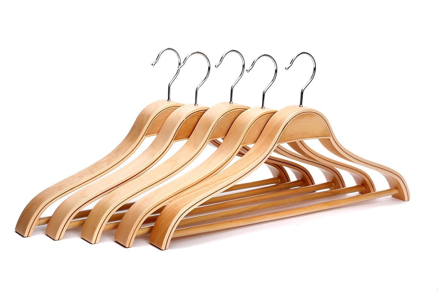 Lot 12 Natural Finish Solid Wood Suit Hangers  W/ Bar Heavy Duty 