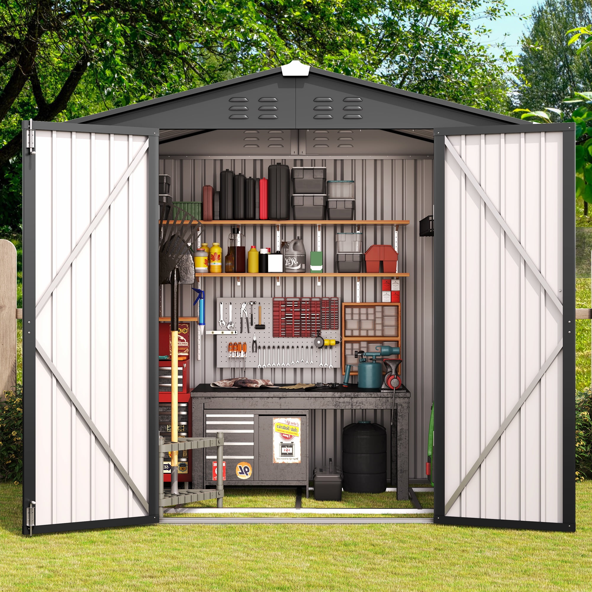 Asofer Outdoor Storage Shed, 6 x 4 FT Metal Garden Shed with Double Lockable Doors,for Backyard Patio Lawn-Dark Grey
