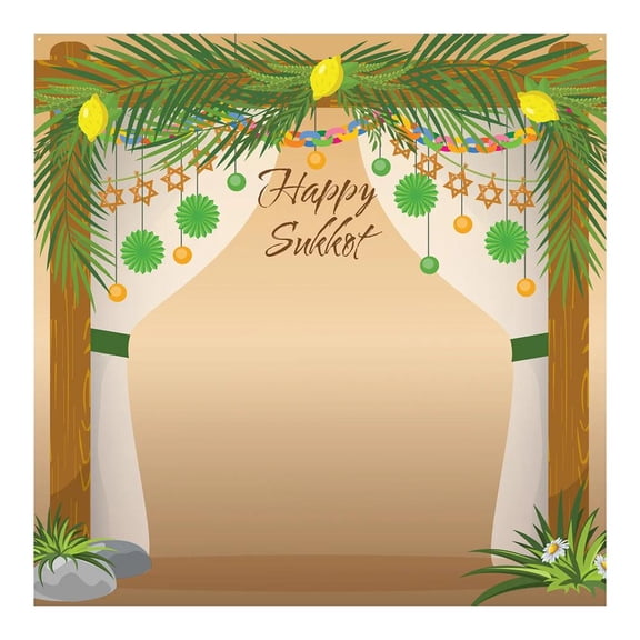 Fun Express 6 ft. x 6 ft. Sukkot Decorated Sukkah Photo Booth Polyester Backdrop