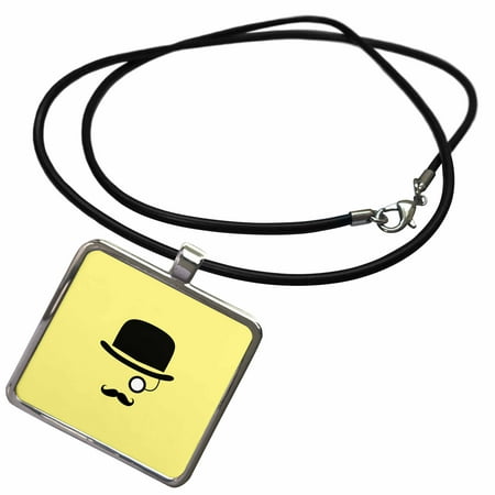 3dRose Black top hat, monocle and mustache, light yellow background - Necklace with Pendant (ncl_173291_1)