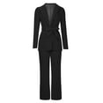 thumbnail image 4 of OKBOP Blazer Jackets for Women,Women's Solid Turn Down Collar Long Sleeve Coat Tops + Pants + Belt Trousers Suit Set, 4 of 5