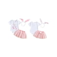 thumbnail image 2 of Baby Toddler Girls Easter Skirt Outfits 3 6 12 18 Months Short Sleeve Letter Bunny Print Romper Tulle Skirt Headband Clothing Set, 2 of 9