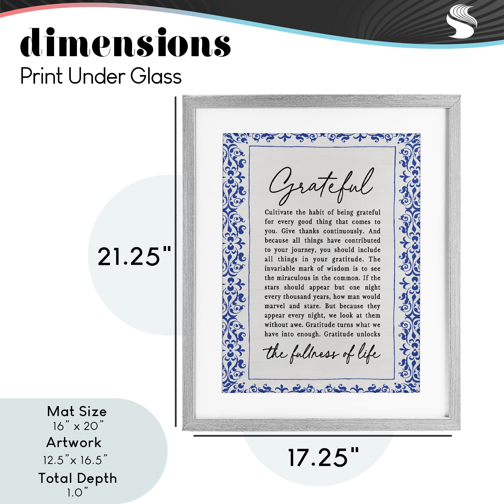 Gratitude Unlocks Fullness Of Life Gray Framed Print Under Glass, design by Lettered and Lined