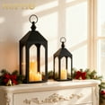 thumbnail image 5 of Nuptio Decorative Black Metal Pillar Candle Holder Lantern，Indoor Outdoor Lanterns for Porch & Patio ,12" & 17" Set of 2 ,No Glass S+M, 5 of 9