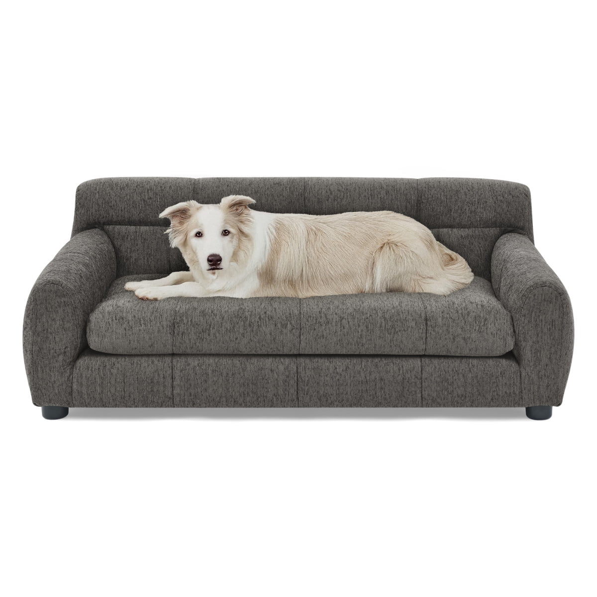 Dog Sofa for Large Dogs, Orthopedic Pet Couch with Backrest and Armrests, Soft Linen Pet Bed for Medium Dogs, Modern Rectangular Pet Furniture, Dark Gray