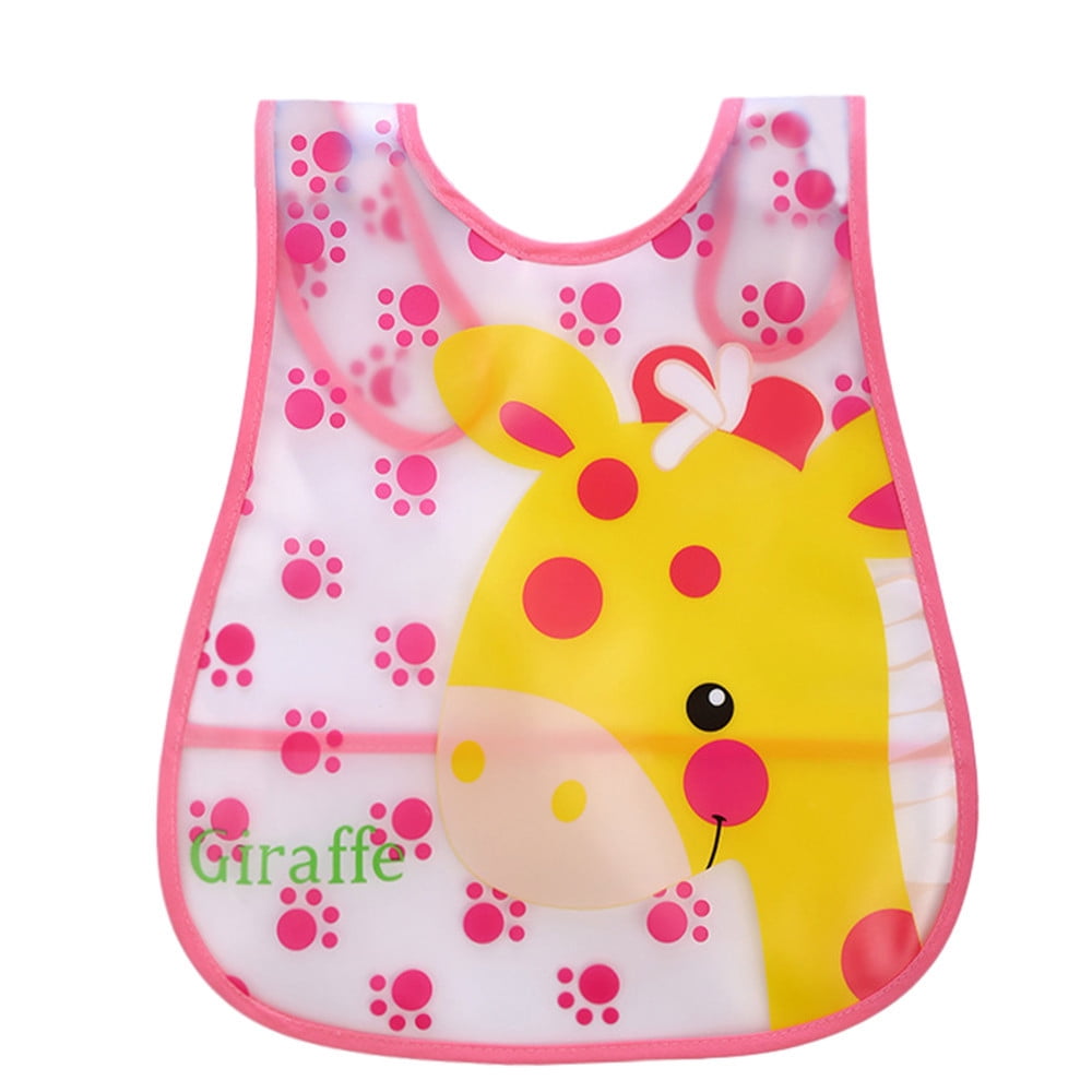Kids Boys Girls Cartoon Smock Bibs Sleeveless Waterproof Feeding Apron Bib for Babies and Toddlers with Plastic Back