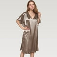 thumbnail image 3 of Women's Satin Midi Dress with V-Neckline and Flutter Sleeves for a Relaxed Elegant Fit - Large, Khaki, 3 of 7