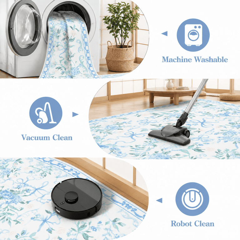 6x9 Blue Fland Bow Washable Rug For Bedroom Living Room - Walmart.com