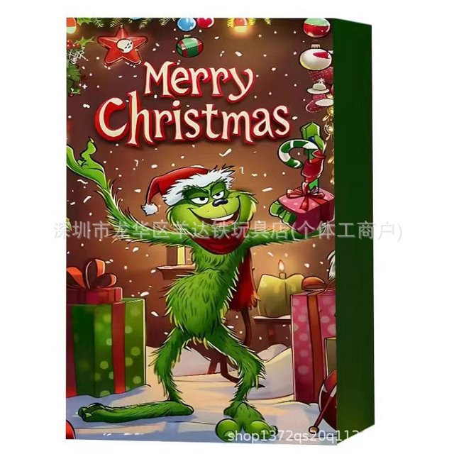 Nuevo Caja de calendario de Adviento de Navidad de Grinch peludo verde, 24 Uds., calendario