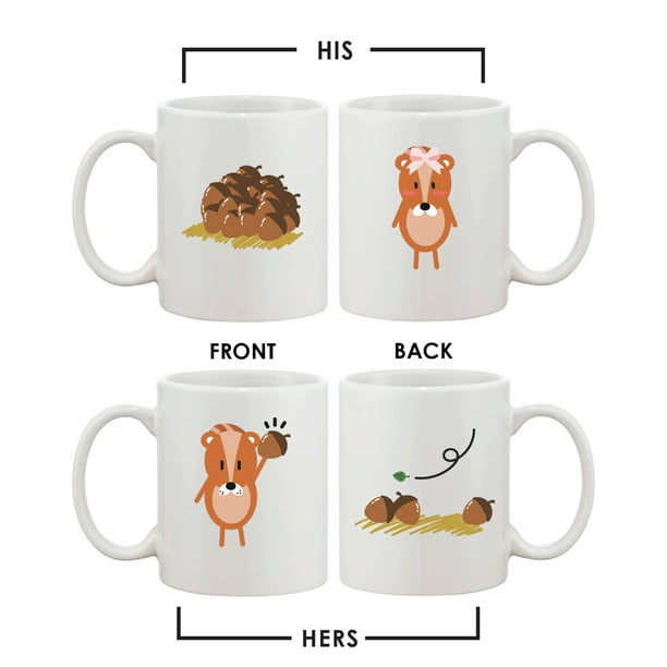 Funny Squirrel Couple Mugs Cute Graphic Design Ceramic Coffee Mug Cup