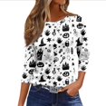 thumbnail image 2 of Halloween Tops for Women 3/4 Sleeve Pumpkin Cat Print Crew Neck Loose Fit Blouse Party Wear, 2 of 5