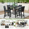 thumbnail image 2 of 5 Piece Counter Height Dining Set, Square Wooden Table with 4 Upholstered Chairs and Crystal Accents, Modern Kitchen Furniture for Casual Meals, Black Finish, 2 of 9