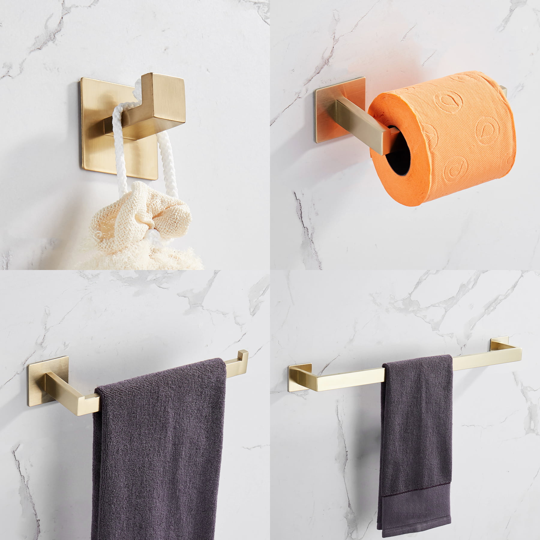 Bathroom Square Hand Towel Rail Rack Roll Holder Brush Toilet Paper Robe Hook 