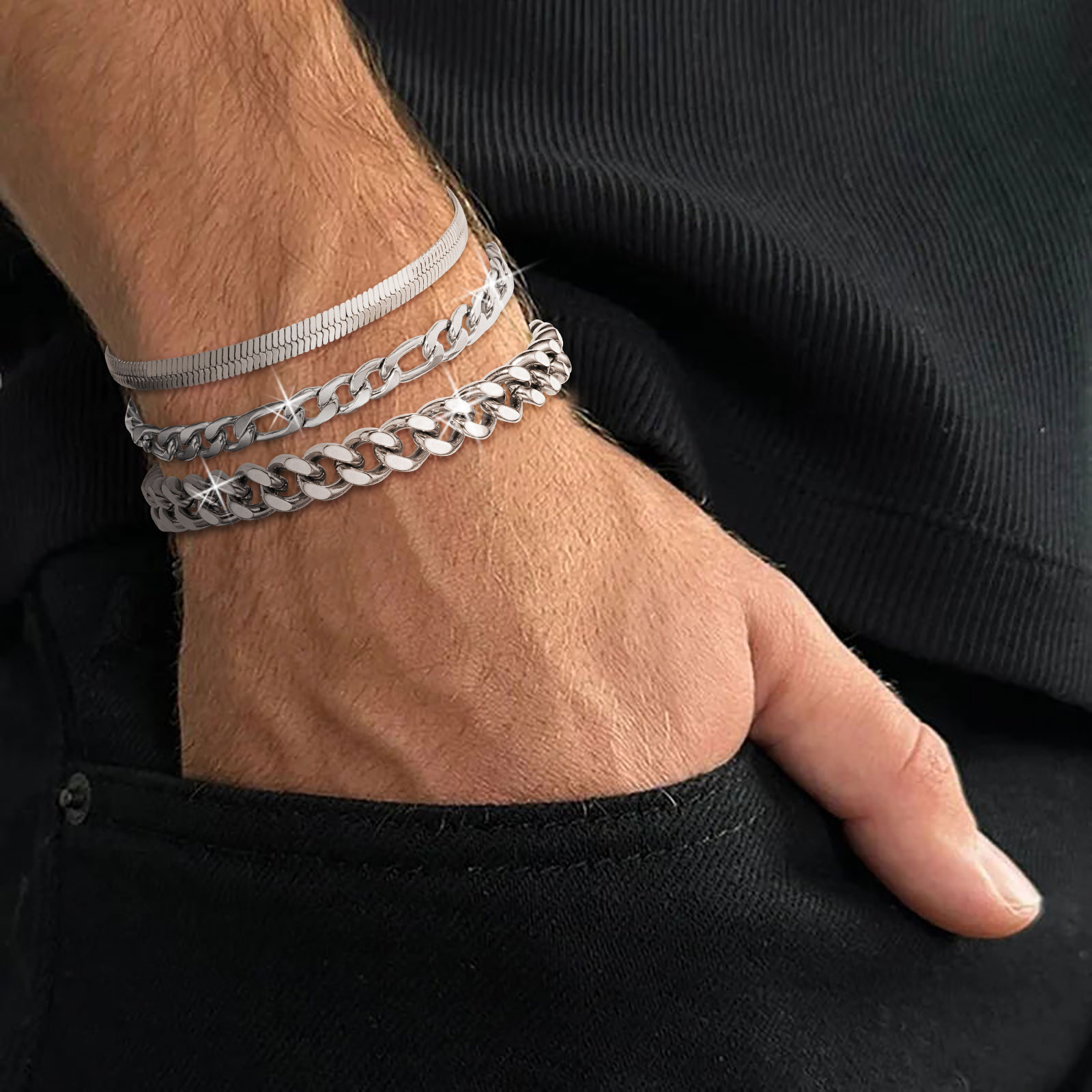 APSVO 3-Piece Silver Plated Chain Bracelet Set photo 3