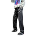 thumbnail image 5 of Men's Patchwork Checkerboard Straight Leg Jeans, Loose Wide Leg Denim Pants Casual Streetwear Trousers, 5 of 5