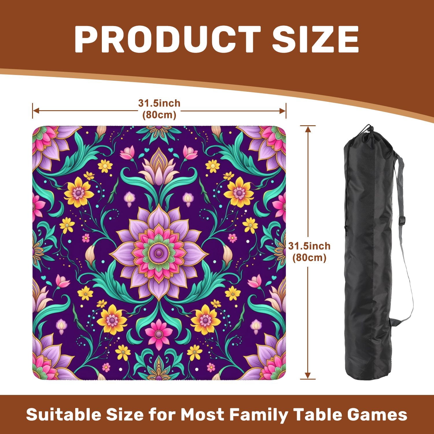 Mahjong Mat 31.5" x 31.5" Abstract geometric tiled ethnic seamless ornamental Design Non-Slip Noise Reduction American Mahjong Tiles Table Cover for Dominoes Poker Card Board Games Gift