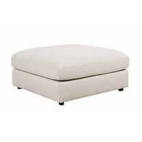 Fabric Upholstered Wooden Ottoman with Loose Cushion Seat & Small Feet Beige