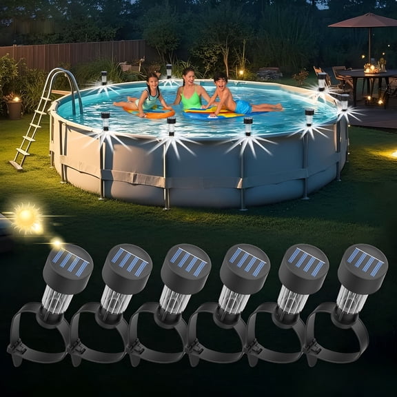 HIBIBUD Solar Pool Lights for Above Ground Pools,6 Pack Waterproof Swimming Pool Accessories Light for Yard,Garden,Outdoor Decoration (White Light)