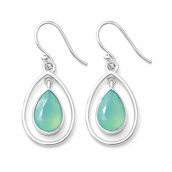 Elanzaa Jewels -925 Sterling Aqua Chalcedony Dangle Earrings for Women – Teardrop Gemstone Drop Earrings, Handmade Boho Jewelry Gift for Her