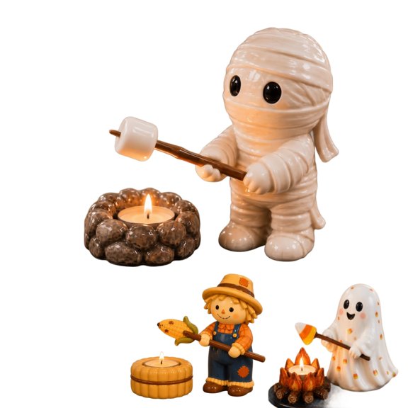 Ghost Campfire Gathering Candle Holder - Halloween Cute Ghost Candle Holder, Glowing Campfire Nightlight Lamp - Halloween Decorations Decor